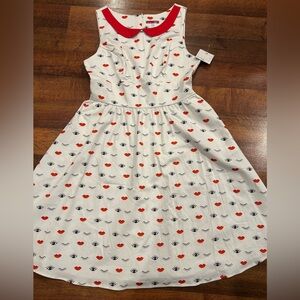 IXIA Peter Pan Collar Wink and Kiss Dress Size XL NWT White and Red